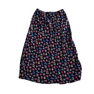 90s Vintage Twyla & Blue Black Maxi skirt All over sandal and purse print Med
